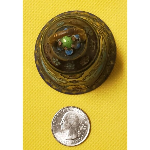 Vintage Cloisonné Enamel Bell With Intricate Floral & Bird Design Purple Blue - Picture 12 of 12